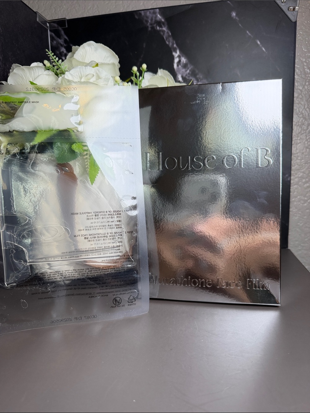 House of CB White Faux Floral Accent with Silver Foil Backing